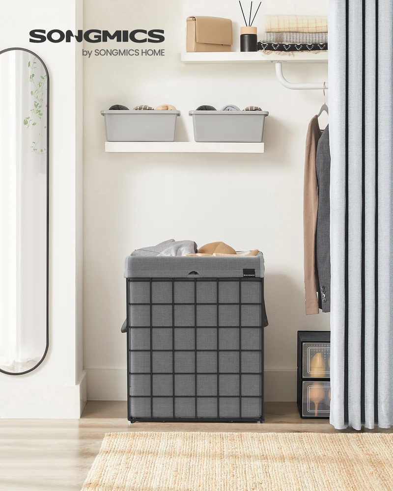 90L Laundry Hamper Laundry Basket Collapsible Clothes Hamper Removable and Washable Liner for Bedroom Bathroom Black and Gray