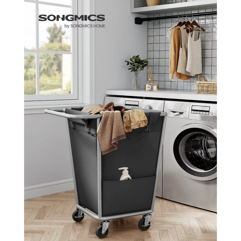 Laundry Basket with Wheels, Removable Bag, Steel Frame, 34.3 Gallons (130 L), Black