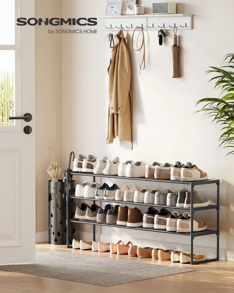 3-Tier Shoe Rack Organizer, Metal Shoe Storage Shelf for 18 Pairs, Easy Assembly, Entryway, Black