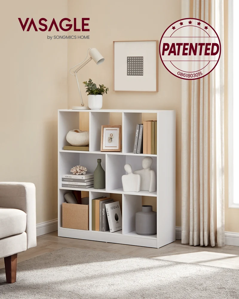 Versatile Bookcase, Freestanding Storage Unit with 8 Open Compartments, Use Horizontally, Vertically, or Upside Down - Ideal for Living Room