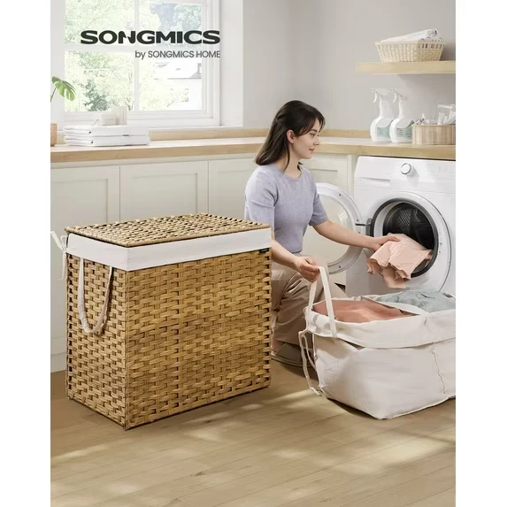 42.3 Gallon Handwoven Rattan Laundry Hamper with Lid & Removable Bag, 15.7x26x24 Inches, Natural Color