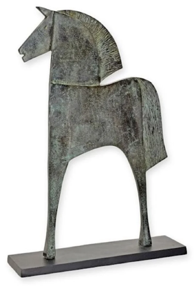 Casa Padrino Luxus Aluminium Deko Skulptur Pferd Antik Mintgrün / Schwarz 40,1 x 11 x H. 57,5 cm - Abstrakte Aluminium Deko Figur - Wohnzimmer Deko - Schreibtisch Deko