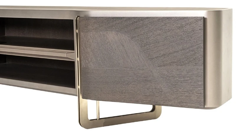 Casa Padrino Luxus TV Schrank Grau / Silber 250 x 50 x H. 55 cm - Massivholz Sideboard mit 2 Türen - Wohnzimmer Möbel - Luxus Möbel - Luxus Einrichtung