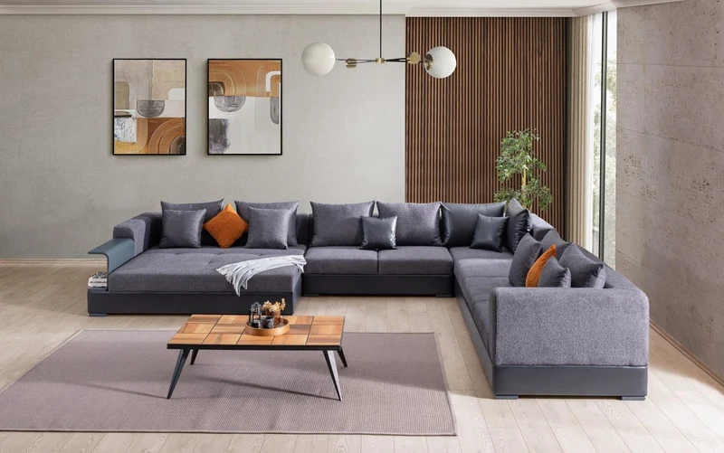 Casa Padrino Luxus Ecksofa Blau 445 x 370 cm - Wohnzimmer Sofa - Wohnzimmer Möbel - Luxus Möbel - Luxus Wohnzimmer Einrichtung