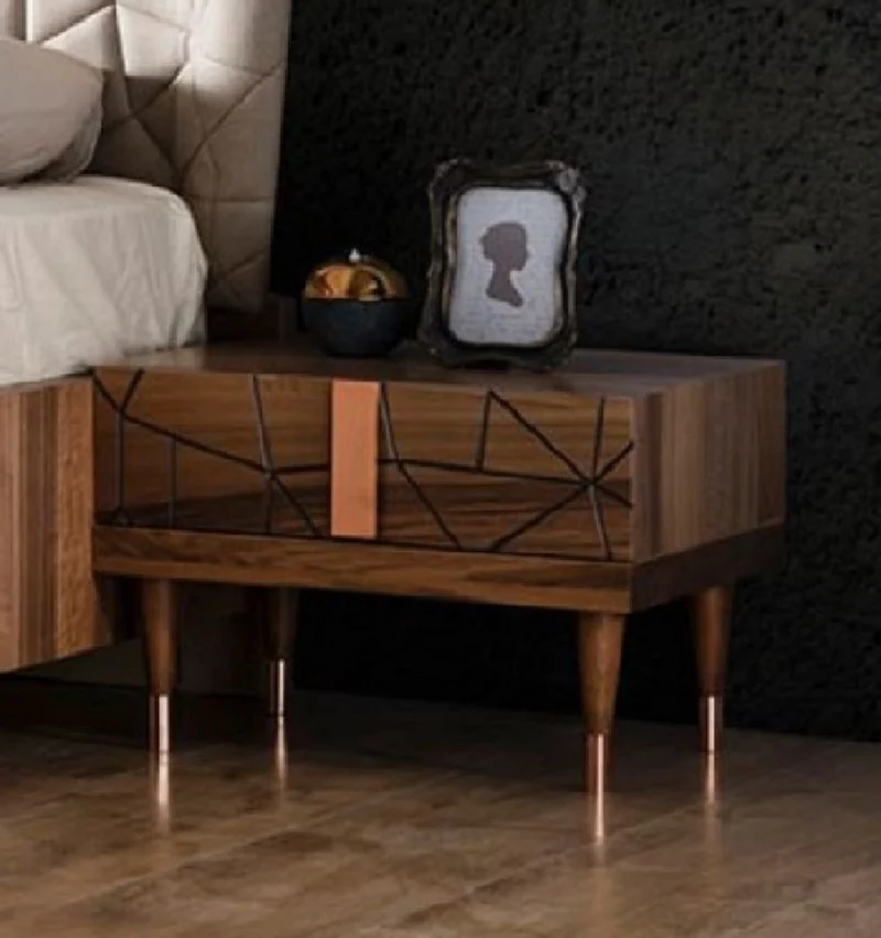 Casa Padrino Luxus Nachtkommoden Set Braun / Kupfer 60 x 50 x H. 41 cm - Massivholz Nachttische mit Schublade - Schlafzimmer Möbel - Hotel Möbel - Luxus Möbel - Luxus Einrichtung
