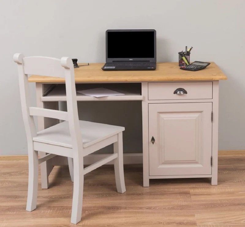 Casa Padrino Landhausstil Schreibtisch Grau / Naturfarben 130 x 60 x H. 78 cm - Massivholz Sekretär im Landhausstil - Büro Möbel - Massivholz Möbel - Landhausstil Möbel