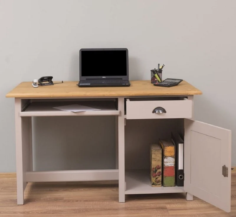 Casa Padrino Landhausstil Schreibtisch Grau / Naturfarben 130 x 60 x H. 78 cm - Massivholz Sekretär im Landhausstil - Büro Möbel - Massivholz Möbel - Landhausstil Möbel