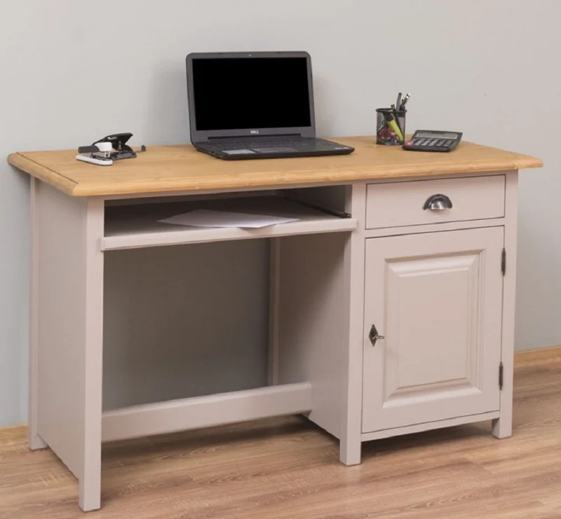 Casa Padrino Landhausstil Schreibtisch Grau / Naturfarben 130 x 60 x H. 78 cm - Massivholz Sekretär im Landhausstil - Büro Möbel - Massivholz Möbel - Landhausstil Möbel