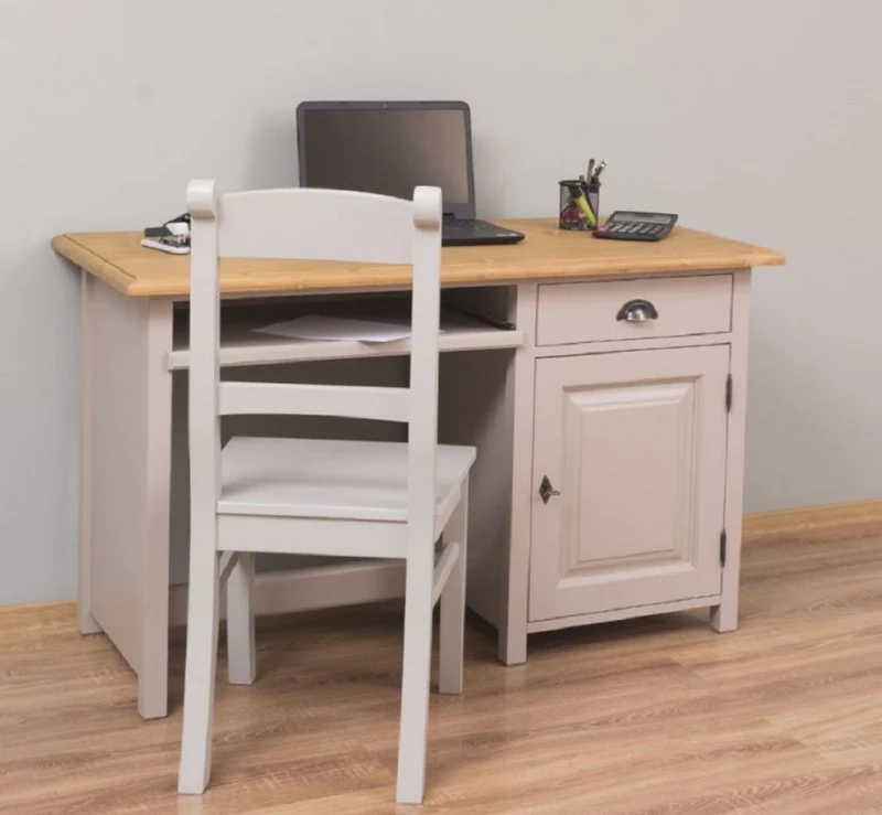 Casa Padrino Landhausstil Schreibtisch Grau / Naturfarben 130 x 60 x H. 78 cm - Massivholz Sekretär im Landhausstil - Büro Möbel - Massivholz Möbel - Landhausstil Möbel