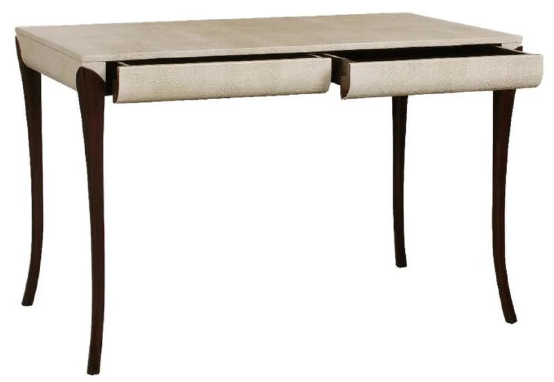 Casa Padrino Luxus Art Deco Schreibtisch mit 2 Schubladen Creme / Dunkelbraun 119 x 66 x H. 77 cm - Massivholz Bürotisch mit geprägtem Leder - Büro Möbel - Art Deco Möbel - Luxus Möbel