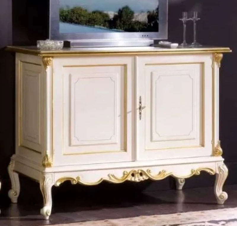 Casa Padrino Luxus Barock Sideboard Weiß / Gold - Handgefertigter Massivholz Schrank mit 2 Türen - Luxus Möbel im Barockstil - Luxus Qualität - Made in Italy