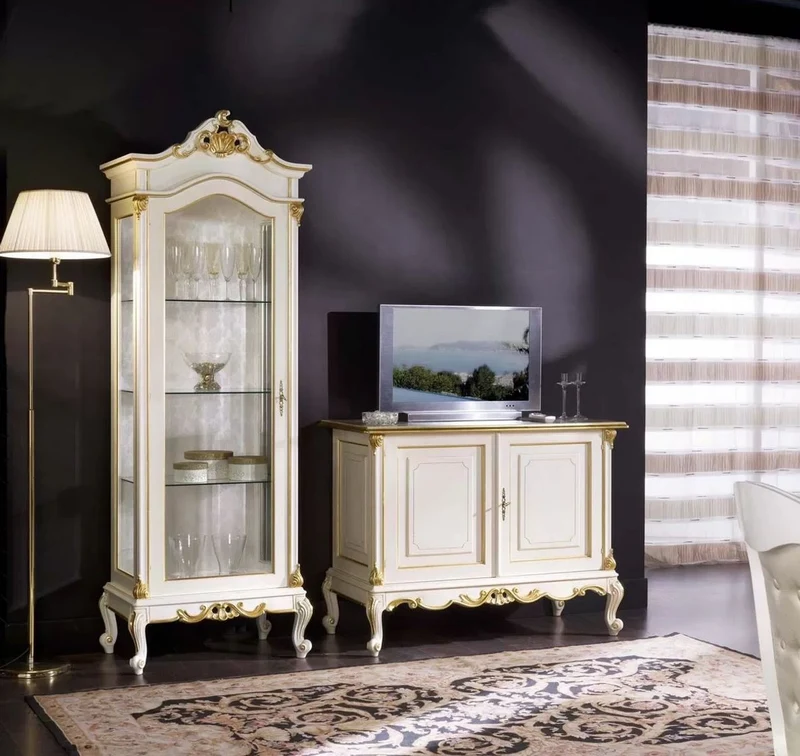 Casa Padrino Luxus Barock Sideboard Weiß / Gold - Handgefertigter Massivholz Schrank mit 2 Türen - Luxus Möbel im Barockstil - Luxus Qualität - Made in Italy