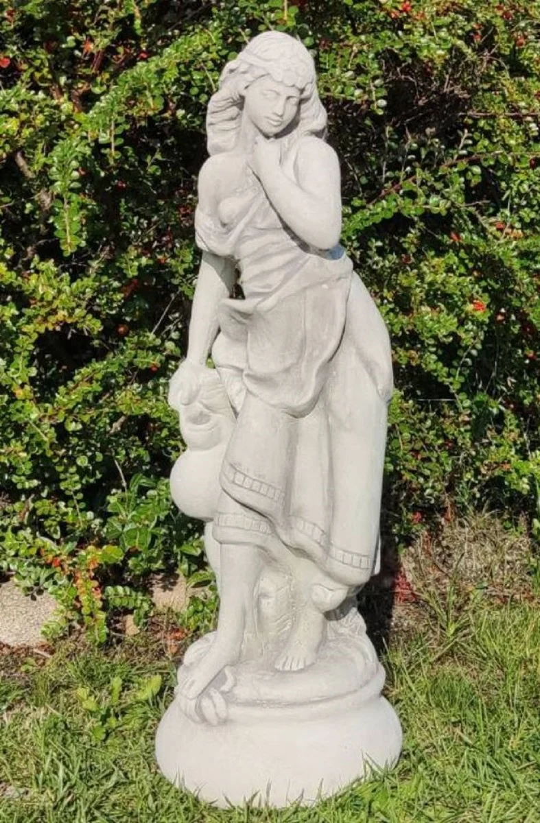 Casa Padrino Jugendstil Garten Deko Skulptur Dame Grau H. 66 cm - Elegante Garten Deko Stein Figur - Barock & Jugendstil Garten Deko Accessoires