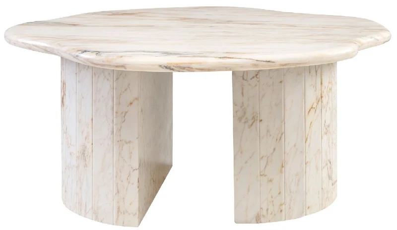 Casa Padrino Luxus Marmor Couchtisch Weiß-Beige 106 x 105 x H. 46,5 cm - Marmor Wohnzimmertisch - Wohnzimmer Möbel - Luxus Möbel - Marmor Möbel - Luxus Einrichtung