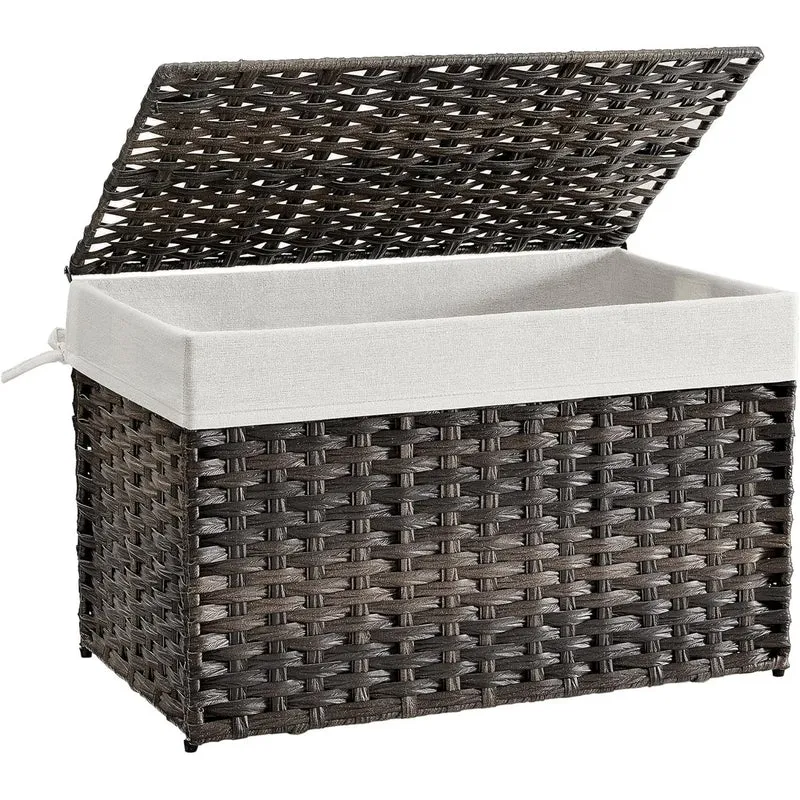Storage Basket with Lid 27.7 Gallon Storage Bin Woven Blanket Storage Basket with Handles Foldable for Bedroom, Laundry Room, Brown