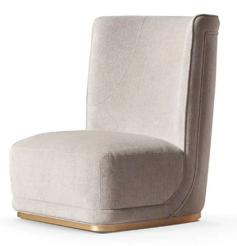 Casa Padrino Luxus Sessel Hellgrau / Messing 90 x 102 x H. 110 cm - Wohnzimmer Sessel mit gebogener Rückenlehne - Hotel Sessel - Wohnzimmer Möbel - Hotel Möbel - Luxus Möbel