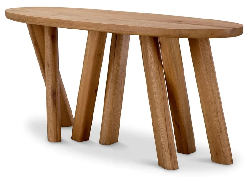 Casa Padrino Luxus Konsole Braun 160 x 54,5 x H. 76,5 cm - Ovaler Konsolentisch mit massiver Eichenholz Tischplatte - Massivholz Möbel - Luxus Möbel - Luxus Qualität