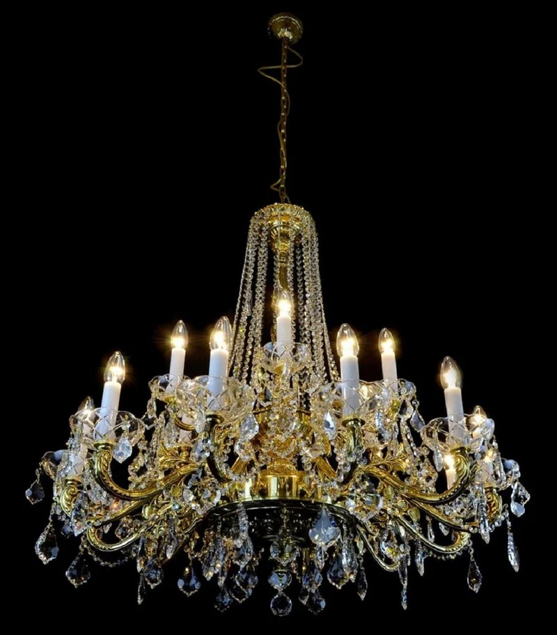 Casa Padrino Luxus Barock Kronleuchter Gold Ø 95 x H. 95 cm - Prunkvoller Messing Kronleuchter mit böhmischen Kristallglas - Barock Möbel - Edel & Prunkvoll