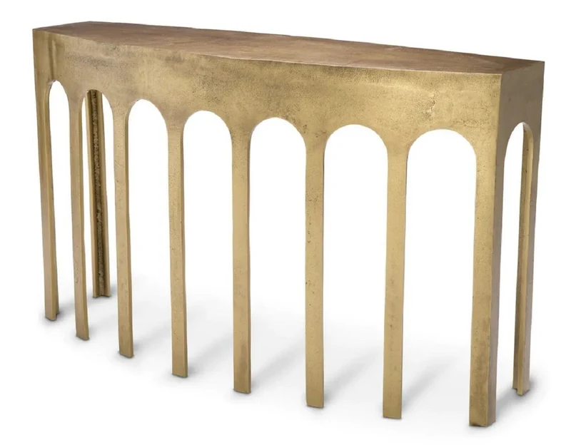 Casa Padrino Luxus Konsole Vintage Messing 132 x 37,5 x H. 79 cm - Rechteckiger Aluminium Konsolentisch - Wohnzimmer Möbel - Aluminium Möbel - Luxus Möbel - Luxus Qualität