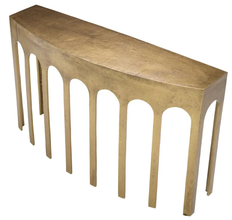 Casa Padrino Luxus Konsole Vintage Messing 132 x 37,5 x H. 79 cm - Rechteckiger Aluminium Konsolentisch - Wohnzimmer Möbel - Aluminium Möbel - Luxus Möbel - Luxus Qualität