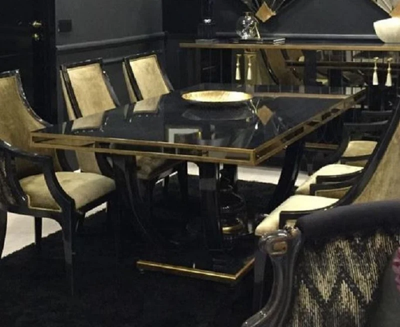 Casa Padrino Luxus Barock Esstisch Schwarz / Gold - Prunkvoller Barockstil Küchentisch - Luxus Esszimmer Möbel im Barockstil - Prunkvolle Barock Esszimmer Möbel
