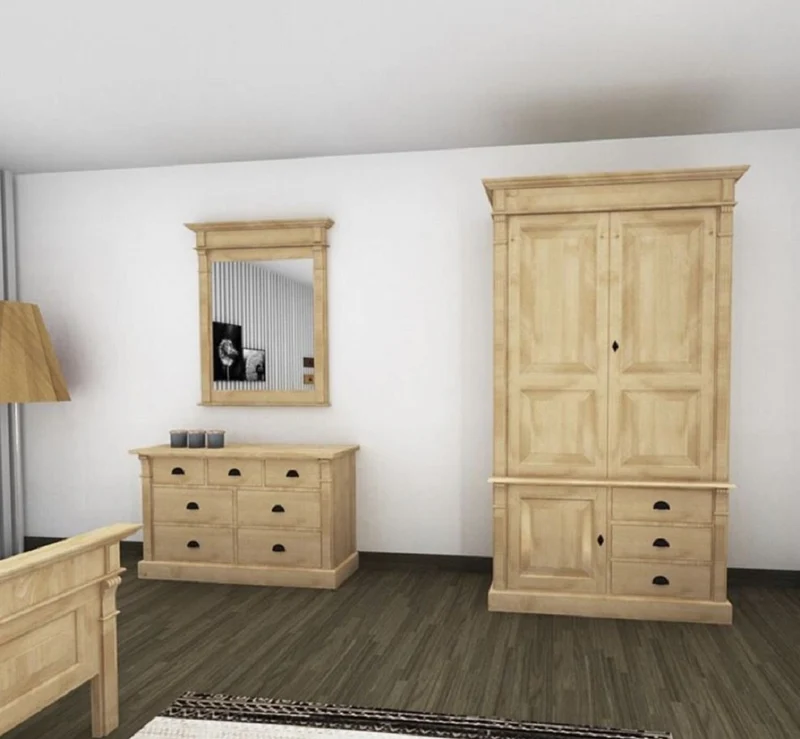 Casa Padrino Landhausstil Schlafzimmerschrank Naturfarben 120 x 59 x H. 210 cm - Massivholz Kleiderschrank mit 3 Türen und 3 Schubladen - Massivholz Schlafzimmer Möbel im Landhausstil