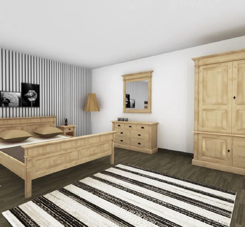 Casa Padrino Landhausstil Schlafzimmerschrank Naturfarben 120 x 59 x H. 210 cm - Massivholz Kleiderschrank mit 3 Türen und 3 Schubladen - Massivholz Schlafzimmer Möbel im Landhausstil