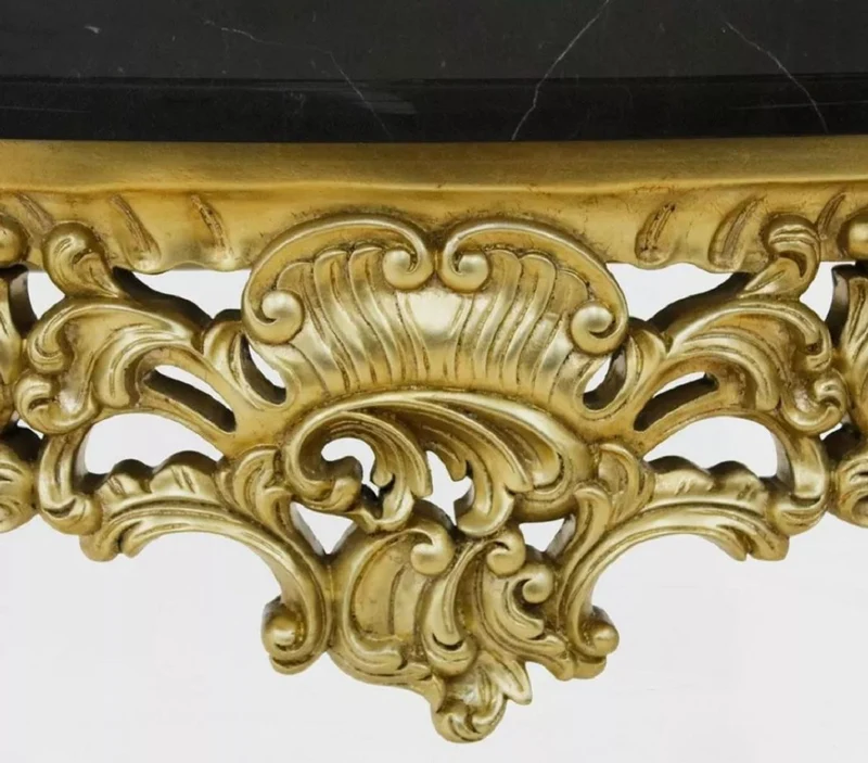 Casa Padrino Luxus Barock Konsole Gold / Schwarz - Handgefertigter Massivholz Konsolentisch mit Marmorplatte - Luxus Wohnzimmer Möbel im Barockstil - Barock Möbel - Barock Einrichtung