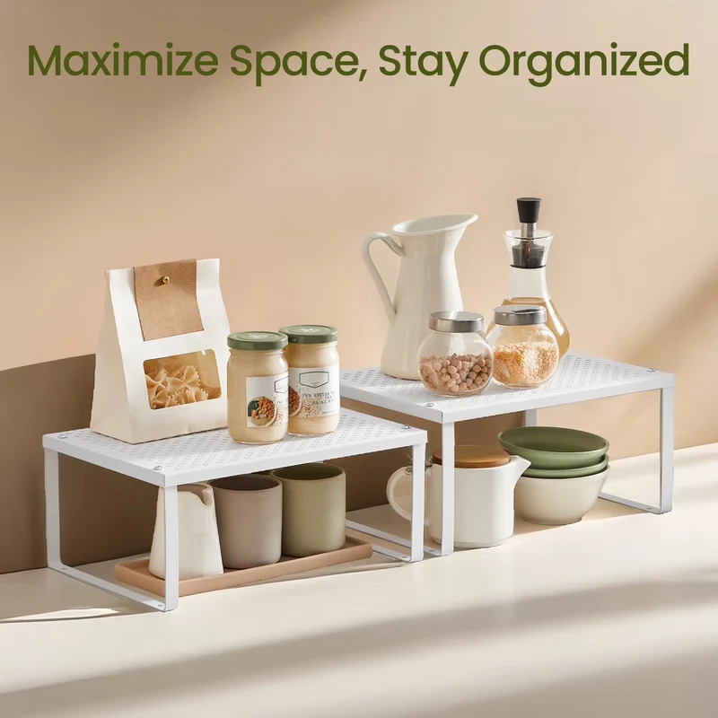 LEDREM 4-Tier Stackable Shelf Organizer - Metal Spice Rack for Cabinet & Countertop, Space Saving Design, Holds 22lbs, Adjustable, White