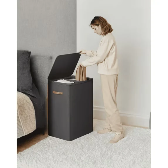 Laundry Hamper, 2-Compartment Clothes Sorter with Removable Inner Bags, Foldable Design, 44.9 Gal Capacity, Dust-Proof Lid & Handles, for Home & Laundry Room, Ink Black