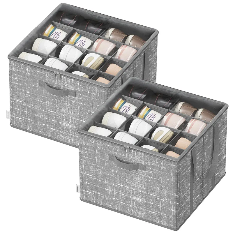 Set of 2 Shoe Organizers for Closet, Fits 16 Pairs Each, Shoe Storage Bins, Fabric Containers with Handles and Clear Cover, for Bedroom, Entryway, Closet, Cattail Gray
