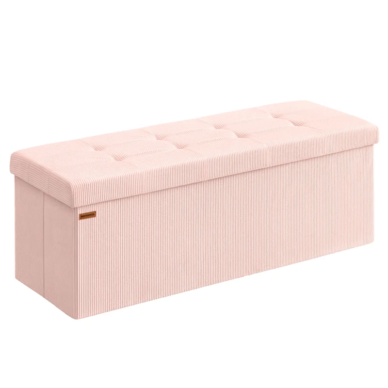 Storage Ottoman Bench, Foldable Foot Rest, 15 x 43 x 15 Inches, End of Bed Bench, Storage Chest, Load 660 lb, Living Room, Bedroom, Entryway, Jelly Pink