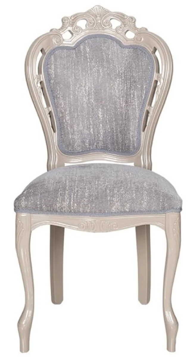Casa Padrino Luxus Barock Esszimmer Stuhl 6er Set Grau / Hochglanz Beige 49,5 x 57 x H. 102,5 cm - Barockstil Küchen Stühle - Prunkvolle Luxus Esszimmer Möbel im Barockstil - Edel & Prunkvoll