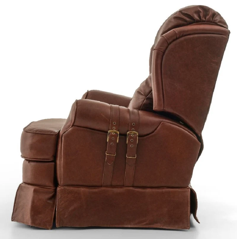 Casa Padrino Luxus Leder Sessel mit Liegefunktion Braun 85 x 100 x H. 97 cm - Echtleder Wohnzimmer Sessel - Fernsehsessel - Echtleder Möbel - Luxus Möbel