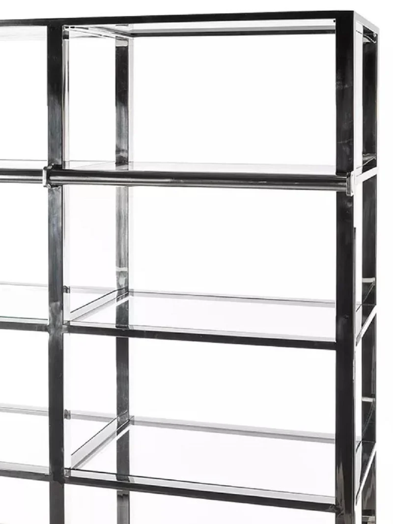 Casa Padrino Regalschrank mit Leiter Schwarz / Silber 219 x 43 x H. 240 cm - Bücherschrank - Wohnzimmer Schrank - Büro Schrank - Wohnzimmer Möbel - Büro Möbel - Luxus Möbel