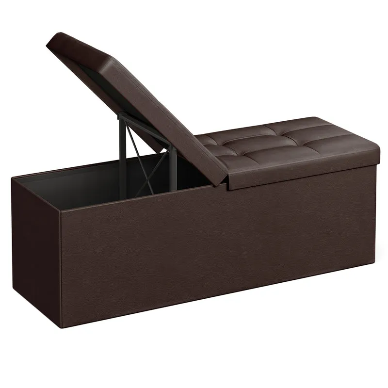 43 Inches Storage Ottoman Bench with Flipping Lid, Storage Chest with Iron Frame Support, Load 660 lb, for Living Room, Bedroom, Synthetic Leather, Brown