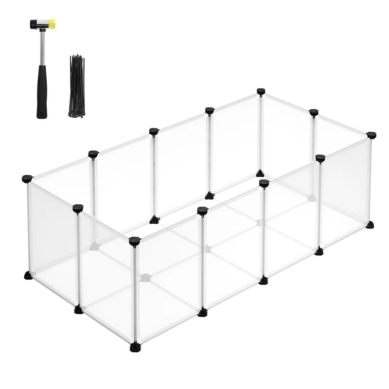 20 Panels Pet Playpen with Floor, Small Animal Playpen, Pet Fence Indoor, DIY Plastic Enclosure for Guinea Pigs, Bunny, Hamsters, Hedgehogs, 49.2 x 24.8 x 16.5 Inches, White