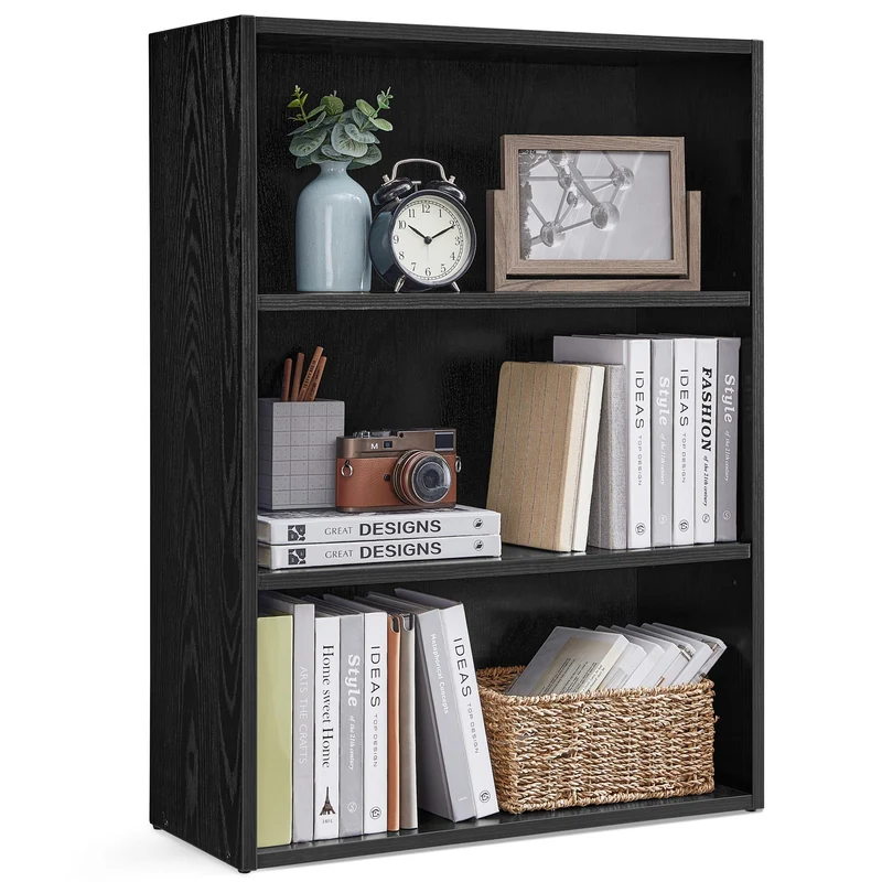 3-Tier Bookcase, Book Shelf, Open Storage Shelf, 9.4 x 23.6 x 32 Inches, for Living Room, Home Office, Dinning Room, Ebony Black