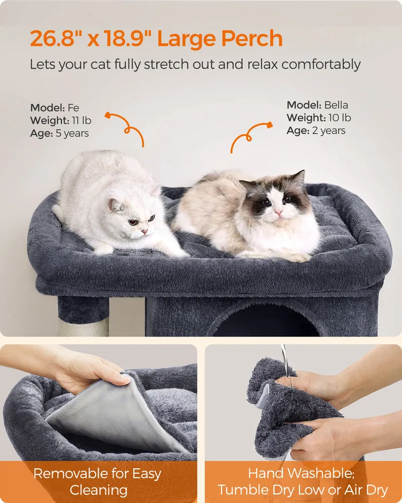 Cat Tree, 39.8-Inch Cat Tower, XL, Cat Condo for Extra Large Cats up to 44 lb, Large Cat Perch, 2 Cat Caves, Scratching Post, Smoky Gray
