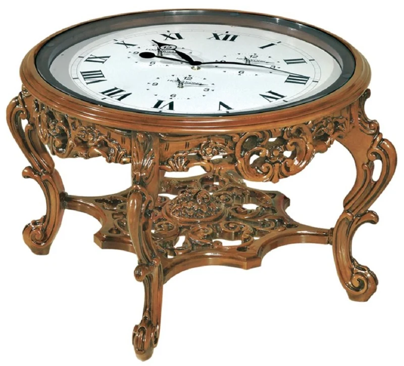 Casa Padrino Luxus Barock Couchtisch mit Uhr Braun - Prunkvoller Barockstil Cocktailtisch - Barock Möbel - Barock Interior - Edel & Prunkvoll - Luxus Qualität - Made in Italy