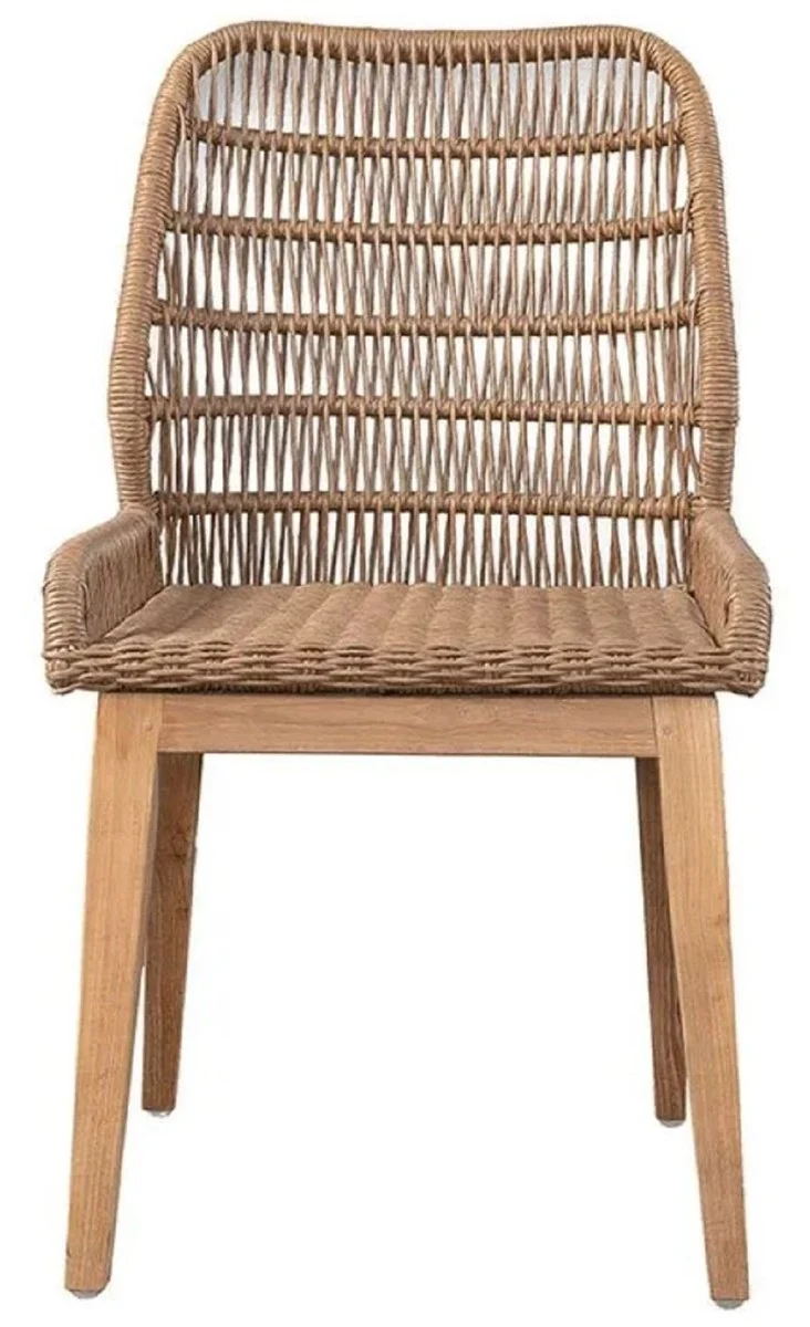 Casa Padrino Luxus Esszimmer Stuhl 6er Set Braun / Naturfarben 50 x 60 x H. 90 cm - Luxus Garten Stühle mit edlem Rattangeflecht - Esszimmer Möbel - Garten Möbel - Rattan Möbel - Luxus Möbel