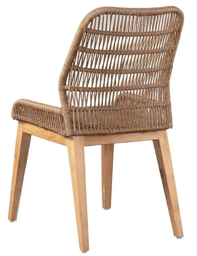 Casa Padrino Luxus Esszimmer Stuhl 6er Set Braun / Naturfarben 50 x 60 x H. 90 cm - Luxus Garten Stühle mit edlem Rattangeflecht - Esszimmer Möbel - Garten Möbel - Rattan Möbel - Luxus Möbel