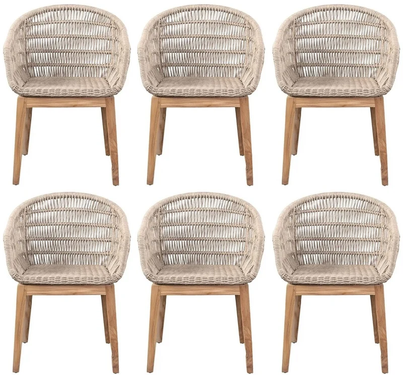 Casa Padrino Luxus Esszimmer Stuhl 6er Set Grau / Naturfarben 60 x 60 x H. 80 cm - Luxus Garten Stühle mit edlem Rattangeflecht - Esszimmer Möbel - Garten Möbel - Rattan Möbel - Luxus Möbel