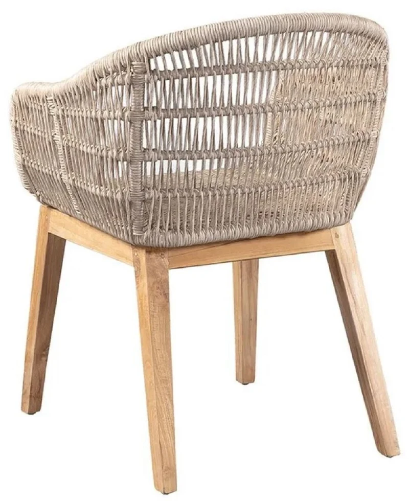 Casa Padrino Luxus Esszimmer Stuhl 6er Set Grau / Naturfarben 60 x 60 x H. 80 cm - Luxus Garten Stühle mit edlem Rattangeflecht - Esszimmer Möbel - Garten Möbel - Rattan Möbel - Luxus Möbel