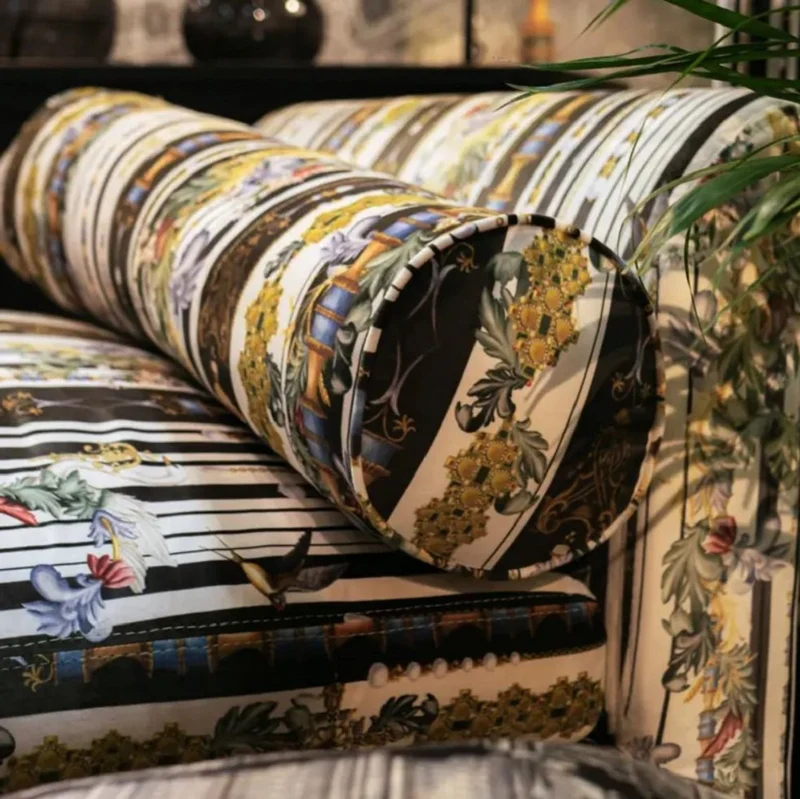 Casa Padrino Luxus Chaiselongue mit Streifen Mehrfarbig / Schwarz 84 x 164 x H. 80 cm - Wohnzimmer Liegesessel - Recamiere - Wohnzimmer Möbel - Luxus Möbel