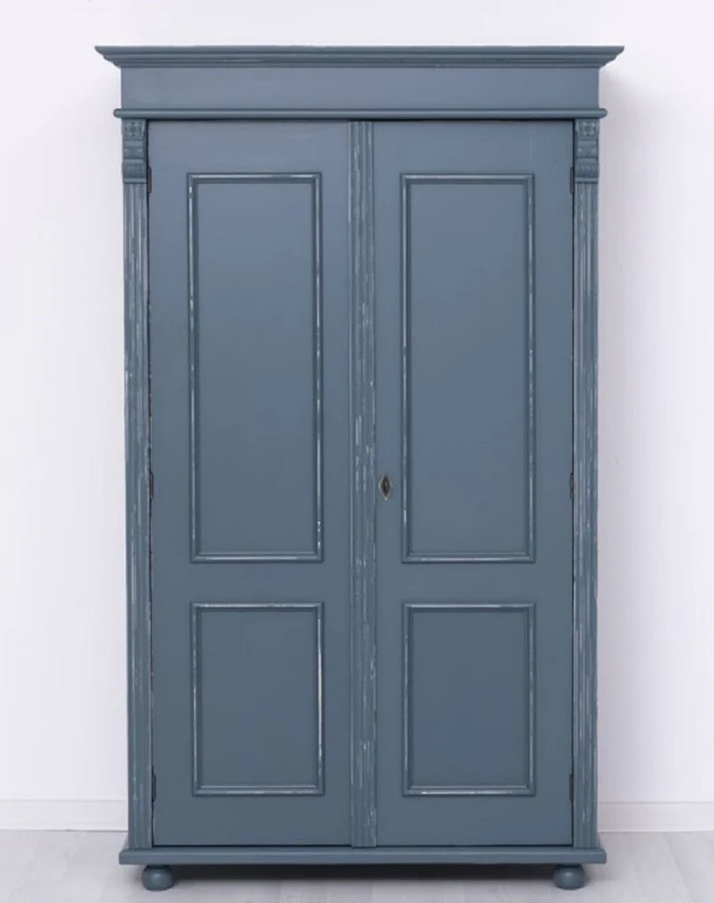 Casa Padrino Landhausstil Shabby Chic Kleiderschrank Antik Blau 110 x 58 x H. 180 cm - Massivholz Schlafzimmerschrank mit 2 Türen - Schlafzimmer Möbel - Shabby Chic Möbel - Landhausstil Möbel