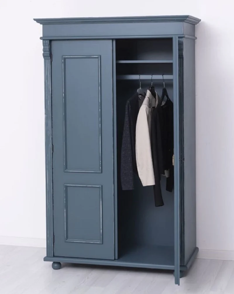 Casa Padrino Landhausstil Shabby Chic Kleiderschrank Antik Blau 110 x 58 x H. 180 cm - Massivholz Schlafzimmerschrank mit 2 Türen - Schlafzimmer Möbel - Shabby Chic Möbel - Landhausstil Möbel