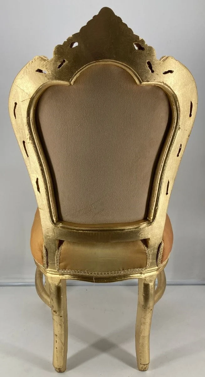 Casa Padrino Barock Esszimmer Stuhl Gold Muster / Gold - Handgefertigter Antik Stil Massivholz Stuhl - Barock Esszimmer Möbel