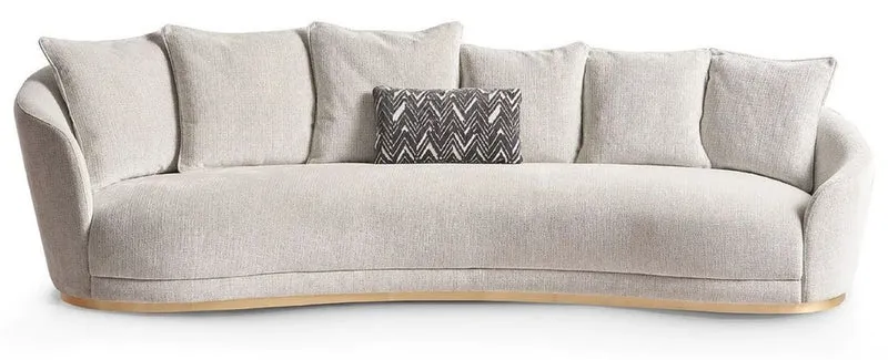 Casa Padrino Luxus Sofa Hellgrau / Messing 308 x 110 x H. 90 cm - Gebogenes Wohnzimmer Sofa - Hotel Sofa - Wohnzimmer Möbel - Hotel Möbel - Luxus Möbel - Luxus Einrichtung - Wohnzimmer Einrichtung