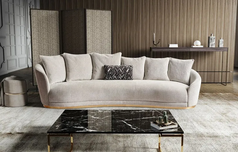 Casa Padrino Luxus Sofa Hellgrau / Messing 308 x 110 x H. 90 cm - Gebogenes Wohnzimmer Sofa - Hotel Sofa - Wohnzimmer Möbel - Hotel Möbel - Luxus Möbel - Luxus Einrichtung - Wohnzimmer Einrichtung